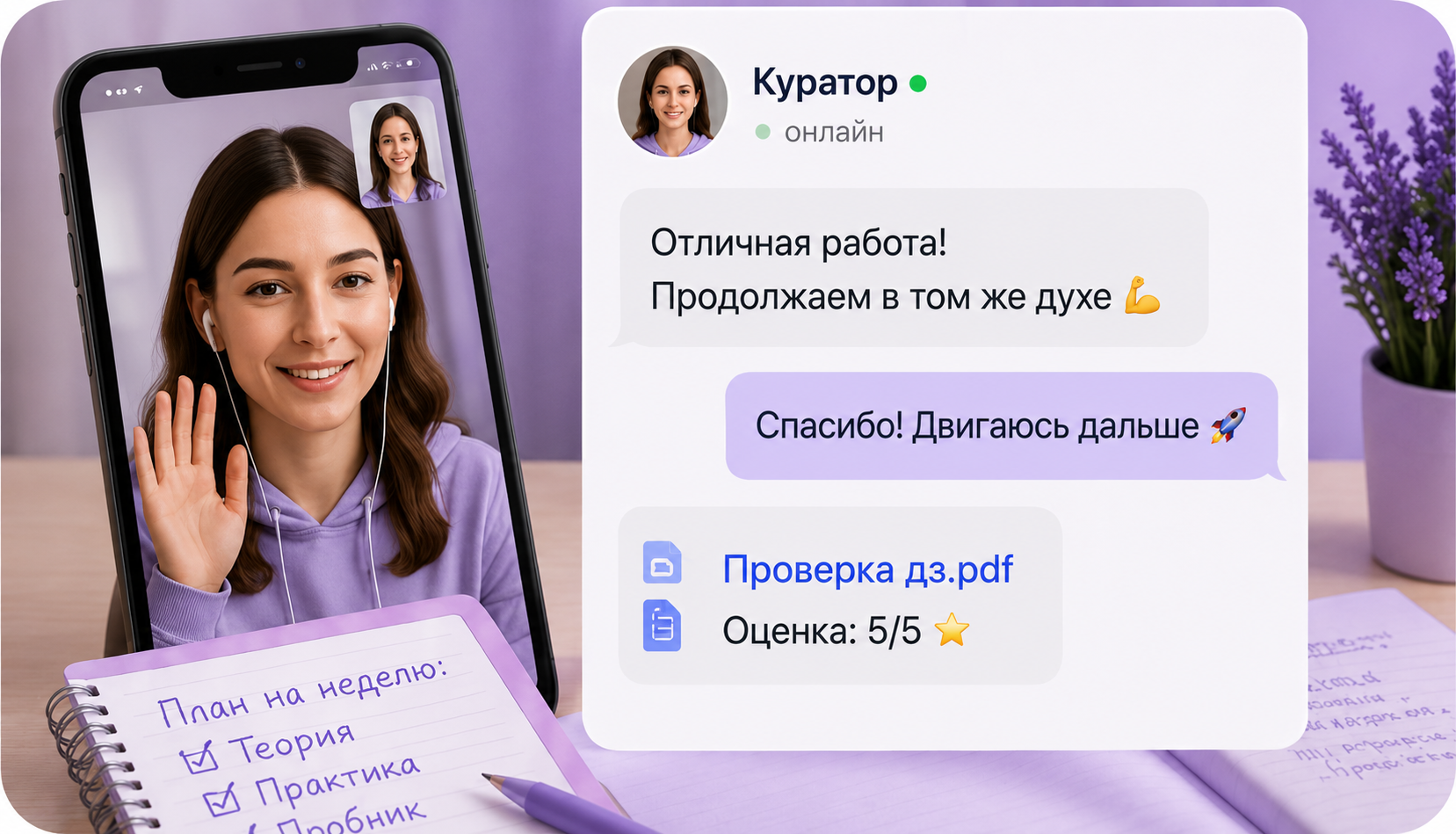 Онлайн-созвон с куратором и проверка домашней работы